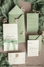 WEDDING INVITATIONS embossed invites  Bespoke Embossed Blind Sage green Gold Wedding Invitation, Golden greenery deboss Floral Wedding Invitation, Modern Garden Debossed Invitation suite, Cotton paper wedding invitation suite, Wedding Invitations golden26