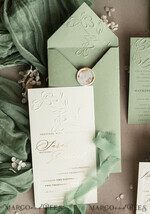 WEDDING INVITATIONS embossed invites  Bespoke Embossed Blind Sage green Gold Wedding Invitation, Golden greenery deboss Floral Wedding Invitation, Modern Garden Debossed Invitation suite, Cotton paper wedding invitation suite, Wedding Invitations golden26