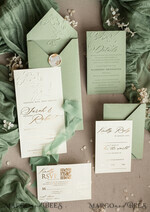 WEDDING INVITATIONS embossed invites  Bespoke Embossed Blind Sage green Gold Wedding Invitation, Golden greenery deboss Floral Wedding Invitation, Modern Garden Debossed Invitation suite, Cotton paper wedding invitation suite, Wedding Invitations golden26