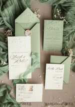 WEDDING INVITATIONS embossed invites  Bespoke Embossed Blind Sage green Gold Wedding Invitation, Golden greenery deboss Floral Wedding Invitation, Modern Garden Debossed Invitation suite, Cotton paper wedding invitation suite, Wedding Invitations golden26