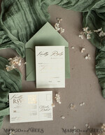 WEDDING INVITATIONS embossed invites  Bespoke Embossed Blind Sage green Gold Wedding Invitation, Golden greenery deboss Floral Wedding Invitation, Modern Garden Debossed Invitation suite, Cotton paper wedding invitation suite, Wedding Invitations golden26