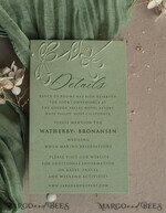 WEDDING INVITATIONS embossed invites  Bespoke Embossed Blind Sage green Gold Wedding Invitation, Golden greenery deboss Floral Wedding Invitation, Modern Garden Debossed Invitation suite, Cotton paper wedding invitation suite, Wedding Invitations golden26