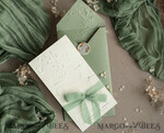 WEDDING INVITATIONS embossed invites  Bespoke Embossed Blind Sage green Gold Wedding Invitation, Golden greenery deboss Floral Wedding Invitation, Modern Garden Debossed Invitation suite, Cotton paper wedding invitation suite, Wedding Invitations golden26