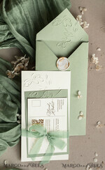 WEDDING INVITATIONS embossed invites  Bespoke Embossed Blind Sage green Gold Wedding Invitation, Golden greenery deboss Floral Wedding Invitation, Modern Garden Debossed Invitation suite, Cotton paper wedding invitation suite, Wedding Invitations golden26