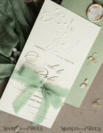 WEDDING INVITATIONS embossed invites  Bespoke Embossed Blind Sage green Gold Wedding Invitation, Golden greenery deboss Floral Wedding Invitation, Modern Garden Debossed Invitation suite, Cotton paper wedding invitation suite, Wedding Invitations golden26