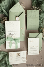 WEDDING INVITATIONS embossed invites  Bespoke Embossed Blind Sage green Gold Wedding Invitation, Golden greenery deboss Floral Wedding Invitation, Modern Garden Debossed Invitation suite, Cotton paper wedding invitation suite, Wedding Invitations golden26