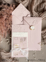 WEDDING INVITATIONS embossed invites  Bespoke Embossed Blind Blus Pink Gold Wedding Invitation, Golden Nude deboss Floral Wedding Invitation, Modern Garden Debossed Invitation suite, Cotton paper wedding invitation suite, Wedding Invitations golden22