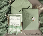 WEDDING INVITATIONS embossed invites  Bespoke Embossed Blind Sage green Gold Wedding Invitation, Golden greenery deboss Roses Floral Wedding Invitation, Boho Ecru Garden Debossed Invitation suite,  Cotton paper wedding invitation suite, Deckled Edge Invites, Torn Edge Wedding Invitations golden33