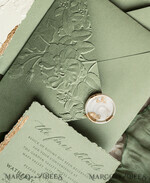 WEDDING INVITATIONS embossed invites  Bespoke Embossed Blind Sage green Gold Wedding Invitation, Golden greenery deboss Roses Floral Wedding Invitation, Boho Ecru Garden Debossed Invitation suite,  Cotton paper wedding invitation suite, Deckled Edge Invites, Torn Edge Wedding Invitations golden33