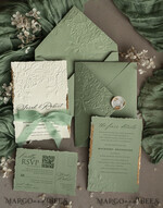 WEDDING INVITATIONS embossed invites  Bespoke Embossed Blind Sage green Gold Wedding Invitation, Golden greenery deboss Roses Floral Wedding Invitation, Boho Ecru Garden Debossed Invitation suite,  Cotton paper wedding invitation suite, Deckled Edge Invites, Torn Edge Wedding Invitations golden33