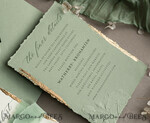 WEDDING INVITATIONS embossed invites  Bespoke Embossed Blind Sage green Gold Wedding Invitation, Golden greenery deboss Roses Floral Wedding Invitation, Boho Ecru Garden Debossed Invitation suite,  Cotton paper wedding invitation suite, Deckled Edge Invites, Torn Edge Wedding Invitations golden33