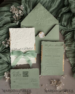 WEDDING INVITATIONS embossed invites  Bespoke Embossed Blind Sage green Gold Wedding Invitation, Golden greenery deboss Roses Floral Wedding Invitation, Boho Ecru Garden Debossed Invitation suite,  Cotton paper wedding invitation suite, Deckled Edge Invites, Torn Edge Wedding Invitations golden33