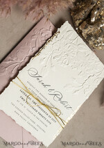 WEDDING INVITATIONS embossed invites  Bespoke Embossed Blind Ivory Gold Wedding Invitation, Golden deboss Roses Floral Wedding Invitation, Boho Ecru Blush Pink Debossed Invitation suite,  Cotton paper wedding invitation suite, Deckled Edge Invites, Torn Edge Wedding Invitations golden19