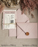 WEDDING INVITATIONS embossed invites  Bespoke Embossed Blind Ivory Gold Wedding Invitation, Golden deboss Roses Floral Wedding Invitation, Boho Ecru Blush Pink Debossed Invitation suite,  Cotton paper wedding invitation suite, Deckled Edge Invites, Torn Edge Wedding Invitations golden19