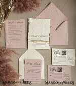 WEDDING INVITATIONS embossed invites  Bespoke Embossed Blind Ivory Gold Wedding Invitation, Golden deboss Roses Floral Wedding Invitation, Boho Ecru Blush Pink Debossed Invitation suite,  Cotton paper wedding invitation suite, Deckled Edge Invites, Torn Edge Wedding Invitations golden19