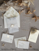 WEDDING INVITATIONS plexi acrylic mirror Ivory Beaded Wrapping Wedding Invitations, Elegant Clear Acrylic Wedding Cards, Plexi Transparent Wedding Invites, Wedding Invitation Suite with Pearls32