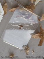 WEDDING INVITATIONS plexi acrylic mirror Ivory Beaded Wrapping Wedding Invitations, Elegant Clear Acrylic Wedding Cards, Plexi Transparent Wedding Invites, Wedding Invitation Suite with Pearls32