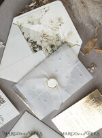 WEDDING INVITATIONS plexi acrylic mirror Ivory Beaded Wrapping Wedding Invitations, Elegant Clear Acrylic Wedding Cards, Plexi Transparent Wedding Invites, Wedding Invitation Suite with Pearls32