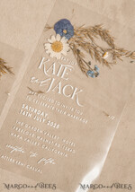 WEDDING INVITATIONS plexi acrylic mirror Dusty Blue  Clear real flowers Wedding Invitations, Elegant Garden  pampass gras Wedding Cards, Velvet  transparent  Wedding Invites,  Wedding Invitation Suite12