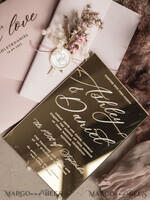 HOCHZEITS EINLADUNGEN Plexiglas Acrylspiegel Luxus Spiegel Gold Hochzeitseinladungen, Elegante Blush Pink Hochzeitseinladungen, Glamour Acryl Hochzeitseinladungen, Klare Plexi Hochzeitseinladung Suite18
