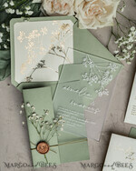 WEDDING INVITATIONS plexi acrylic mirror Sage Green Frozen Transparent Baby Breath Wedding Invitations, Elegant Garden Gypsophila Wedding Cards, Greenery Acrylic  Wedding Invites, Frosted Plexi Wedding Invitation Suite22