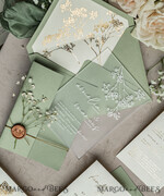 WEDDING INVITATIONS plexi acrylic mirror Sage Green Frozen Transparent Baby Breath Wedding Invitations, Elegant Garden Gypsophila Wedding Cards, Greenery Acrylic  Wedding Invites, Frosted Plexi Wedding Invitation Suite22