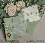 WEDDING INVITATIONS plexi acrylic mirror Sage Green Frozen Transparent Baby Breath Wedding Invitations, Elegant Garden Gypsophila Wedding Cards, Greenery Acrylic  Wedding Invites, Frosted Plexi Wedding Invitation Suite22