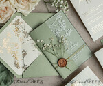 WEDDING INVITATIONS plexi acrylic mirror Sage Green Frozen Transparent Baby Breath Wedding Invitations, Elegant Garden Gypsophila Wedding Cards, Greenery Acrylic  Wedding Invites, Frosted Plexi Wedding Invitation Suite22