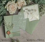 WEDDING INVITATIONS plexi acrylic mirror Sage Green Frozen Transparent Baby Breath Wedding Invitations, Elegant Garden Gypsophila Wedding Cards, Greenery Acrylic  Wedding Invites, Frosted Plexi Wedding Invitation Suite22