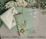 WEDDING INVITATIONS plexi acrylic mirror Sage Green Frozen Transparent Baby Breath Wedding Invitations, Elegant Garden Gypsophila Wedding Cards, Greenery Acrylic  Wedding Invites, Frosted Plexi Wedding Invitation Suite22