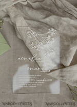 WEDDING INVITATIONS plexi acrylic mirror Sage Green Frozen Transparent Baby Breath Wedding Invitations, Elegant Garden Gypsophila Wedding Cards, Greenery Acrylic  Wedding Invites, Clear Plexi Wedding Invitation Suite15