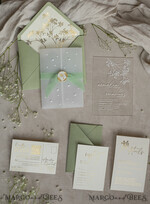 WEDDING INVITATIONS plexi acrylic mirror Sage Green Frozen Transparent Baby Breath Wedding Invitations, Elegant Garden Gypsophila Wedding Cards, Greenery Acrylic  Wedding Invites, Clear Plexi Wedding Invitation Suite15