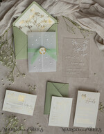 WEDDING INVITATIONS plexi acrylic mirror Sage Green Frozen Transparent Baby Breath Wedding Invitations, Elegant Garden Gypsophila Wedding Cards, Greenery Acrylic  Wedding Invites, Clear Plexi Wedding Invitation Suite15