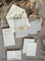 WEDDING INVITATIONS plexi acrylic mirror Ivory Beaded Wrapping Wedding Invitations, Elegant Clear Acrylic Wedding Cards, Plexi Transparent Wedding Invites, Wedding Invitation Suite with Pearls21