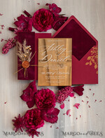 HOCHZEITS EINLADUNGEN Plexiglas Acrylspiegel Burgunder Spiegel Gold Hochzeitseinladungen, elegante Gartenhochzeitskarten, kastanienbraune Acrylhochzeitseinladungen, Pampasgras Gold Plexi Hochzeitseinladung Suite26