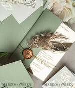 WEDDING INVITATIONS plexi acrylic mirror Sage Green Mirror gold Wedding Invitations, Elegant Garden Wedding Cards, Greenery Acrylic  Wedding Invites, Mirror Gold Plexi Wedding Invitation Suite28