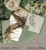 WEDDING INVITATIONS plexi acrylic mirror Sage Green Mirror gold Wedding Invitations, Elegant Garden Wedding Cards, Greenery Acrylic  Wedding Invites, Mirror Gold Plexi Wedding Invitation Suite28