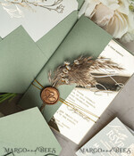 WEDDING INVITATIONS plexi acrylic mirror Sage Green Mirror gold Wedding Invitations, Elegant Garden Wedding Cards, Greenery Acrylic  Wedding Invites, Mirror Gold Plexi Wedding Invitation Suite28