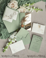 WEDDING INVITATIONS plexi acrylic mirror Sage Green Mirror gold Wedding Invitations, Elegant Garden Wedding Cards, Greenery Acrylic  Wedding Invites, Mirror Gold Plexi Wedding Invitation Suite28