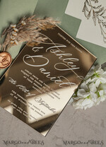 WEDDING INVITATIONS plexi acrylic mirror Sage Green Mirror gold Wedding Invitations, Elegant Garden Wedding Cards, Greenery Acrylic  Wedding Invites, Mirror Gold Plexi Wedding Invitation Suite28