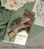 WEDDING INVITATIONS plexi acrylic mirror Sage Green Mirror gold Wedding Invitations, Elegant Garden Wedding Cards, Greenery Acrylic  Wedding Invites, Mirror Gold Plexi Wedding Invitation Suite28