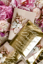 HOCHZEITS EINLADUNGEN Plexiglas Acrylspiegel Gold Spiegel Acryl Hochzeitseinladungen – Luxuriöse Plexiglas Hochzeitseinladung Suite mit Wachssiegel & QR RSVP23