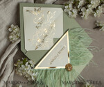 HOCHZEITS EINLADUNGEN 3-fach gefaltete Hochzeitseinladungen 3-fach Luxus Salbeigrüne Spiegelgold Hochzeitseinladungen, Elegante Gartenhochzeit Karten, Glamour Acryl Monogramm Hochzeitseinladungen, Spiegel Plexi florale Hochzeitseinladung Suite24