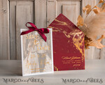 SAVE THE DATES photo vellum plexi  Maroon Gold Marble Save the Date Cards with Photo, Burgundy Vellum Save Our Dates with Photo Gold Foil Calendar Cards 15