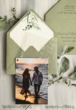 SAVE THE DATES photo vellum plexi  Sage green Velvet Save the Date Cards with Photo, Greenery Plexi Clear Save Our Dates with Photo 7