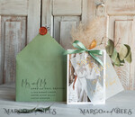 SAVE THE DATES photo vellum plexi  Sage green  Save the Date Cards with Photo, Baby breath lowers Save Our Dates with Photo Gold Foil Calendar Cards 10