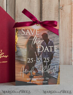 SAVE THE DATES photo vellum plexi  Maroon Burgundy Callendar Clear Gold Save the Date Cards with Photo, Plexi Save Our Dates with Photo 16