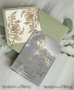 SAVE THE DATES photo vellum plexi  sage green Gold Peonies Save the Date Cards with Photo, Vellum Save Our Dates with Photo Gold Foil Calendar Cards 7