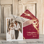 SAVE THE DATES photo vellum plexi  Maroon Tassel Gold Marble Save the Date Cards with Photo, Burgundy Vellum Save Our Dates with Photo Gold Foil Calendar Cards 10