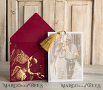 SAVE THE DATES photo vellum plexi  Maroon Tassel Gold Marble Save the Date Cards with Photo, Burgundy Vellum Save Our Dates with Photo Gold Foil Calendar Cards 10